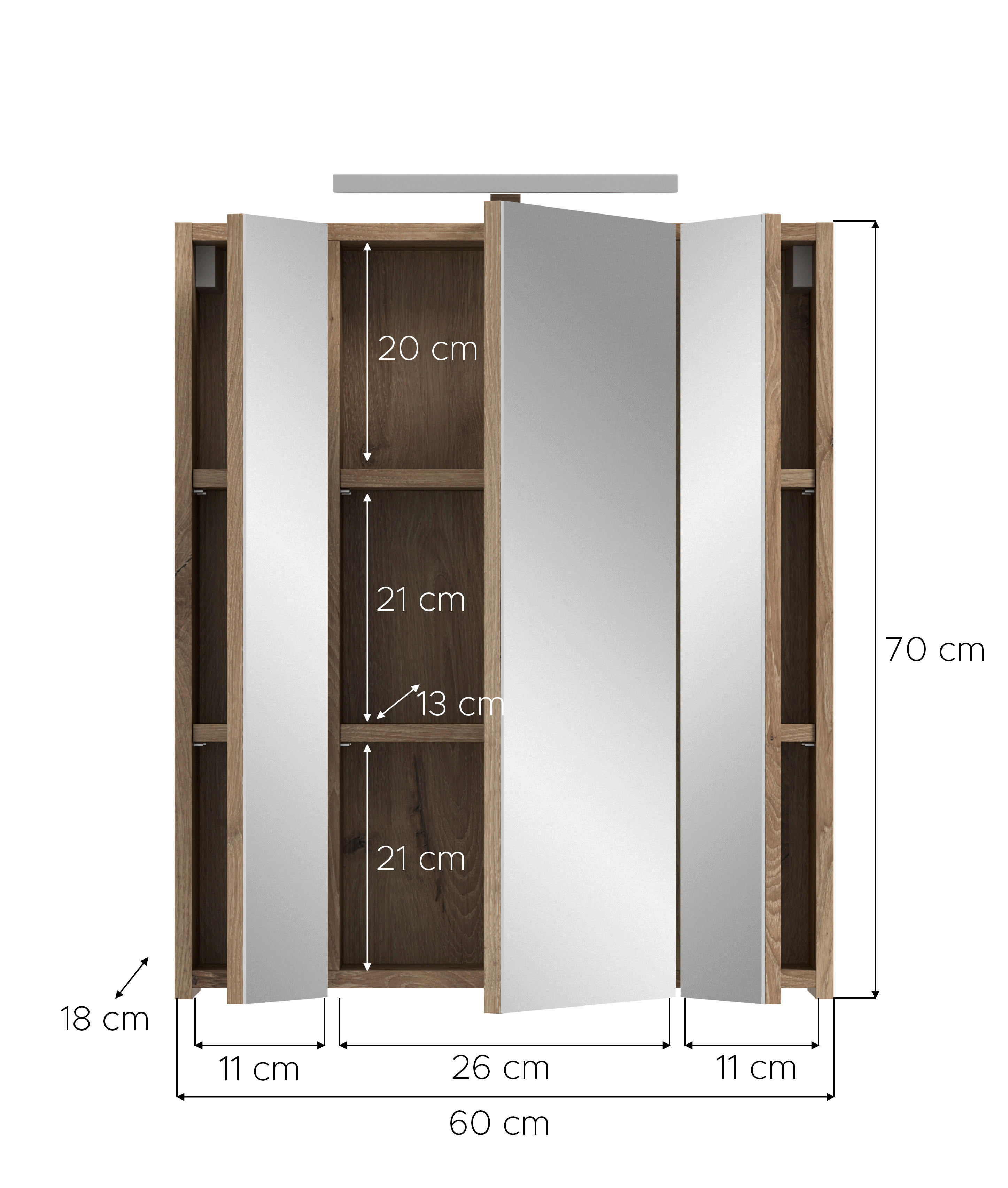 Spiegelschrank Ice Nox Oak Nachbildung schwarz matt B/H/T: ca. 60x70x18 cm Ice - schwarz (60,00/70,00/18,00cm) - xonox.home
