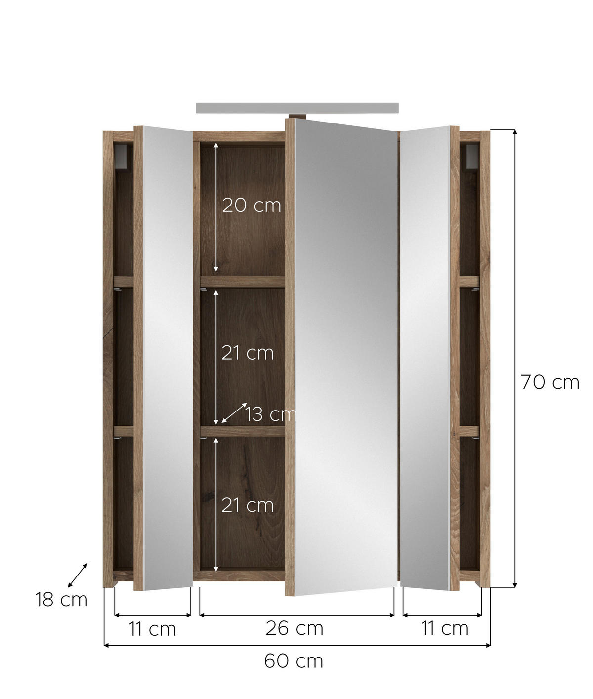 Spiegelschrank Ice Nox Oak Nachbildung schwarz matt B/H/T: ca. 60x70x18 cm Ice - schwarz (60,00/70,00/18,00cm) - xonox.home