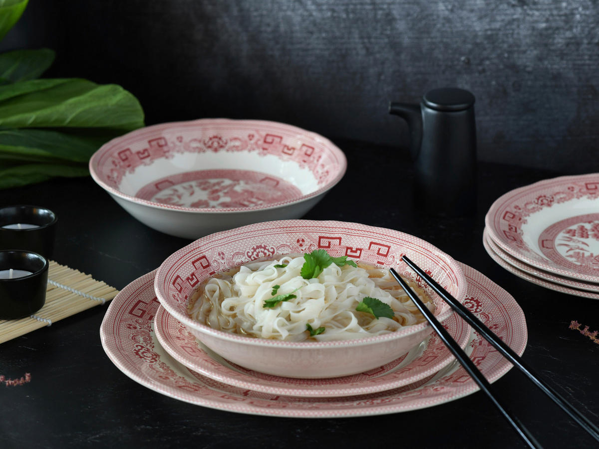 CreaTable Tafelservice China Town rot Steingut 18 tlg. China Town - rot (31,00/30,00/32,00cm) - CreaTable