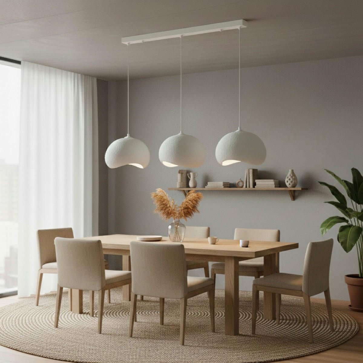 Opviq Pendelleuchte weiß Metall Polyester-Mischgewebe B/H/L: ca. 29x120x34 cm E27 3 Brennstellen Yontu - 15853 - A - weiß (34,00/29,00/120,00cm) - Opviq