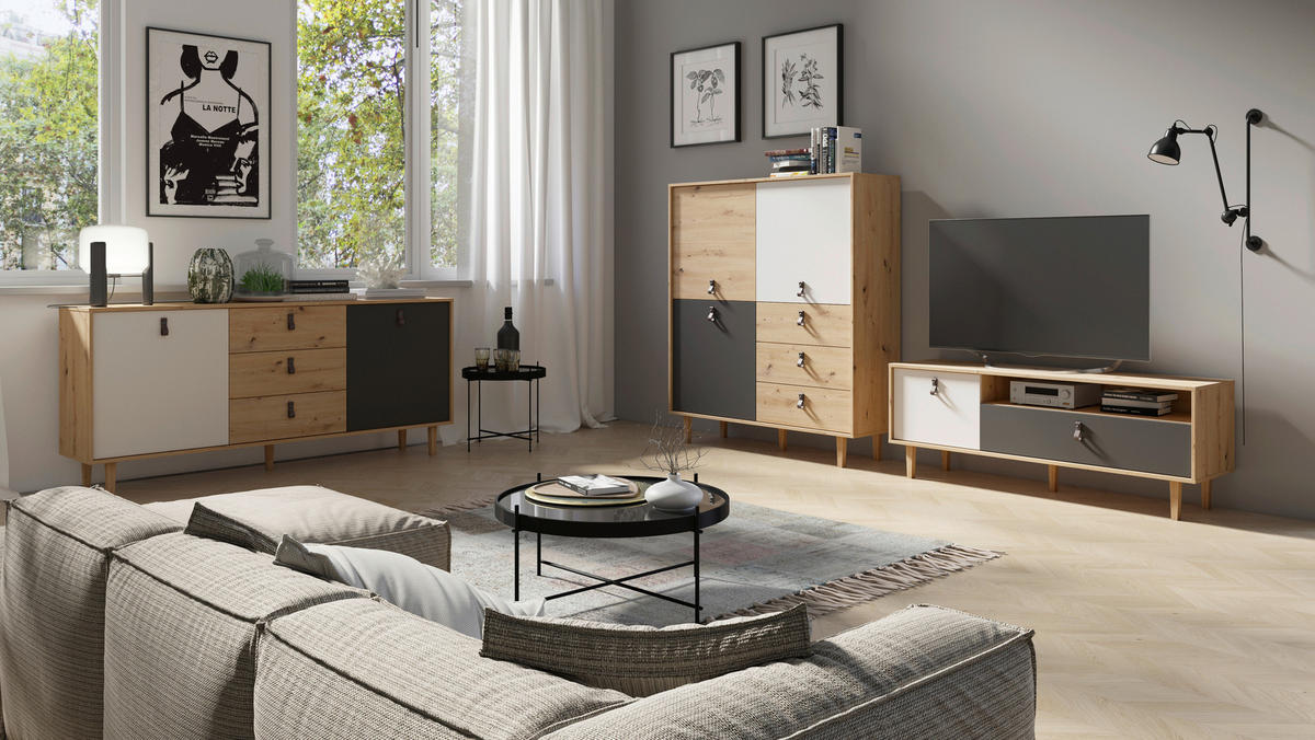Sideboard BILL Eiche Artisan Nachbildung weiß anthrazit dunkelbraun natur B/H/T: ca. 120x77x36,5 cm BILL - Eiche/dunkelbraun (120,00/77,00/36,50cm) - byLIVING