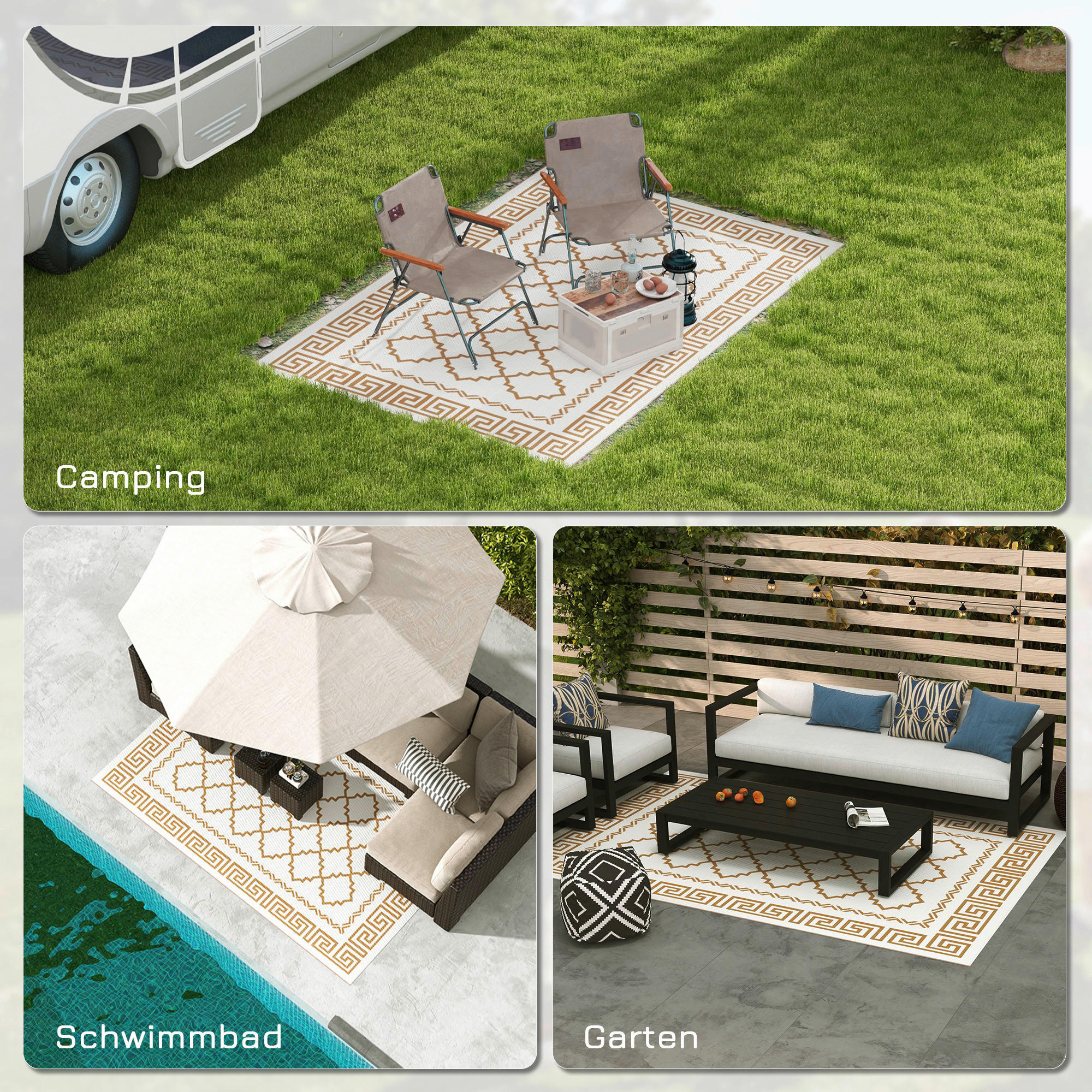 Outsunny Outdoor-Teppich cremeweiß B/H/L: ca. 274x182x0,3 cm Outdoor-Teppich - braun/cremeweiß (0,30/274,00/182,00cm) - Outsunny