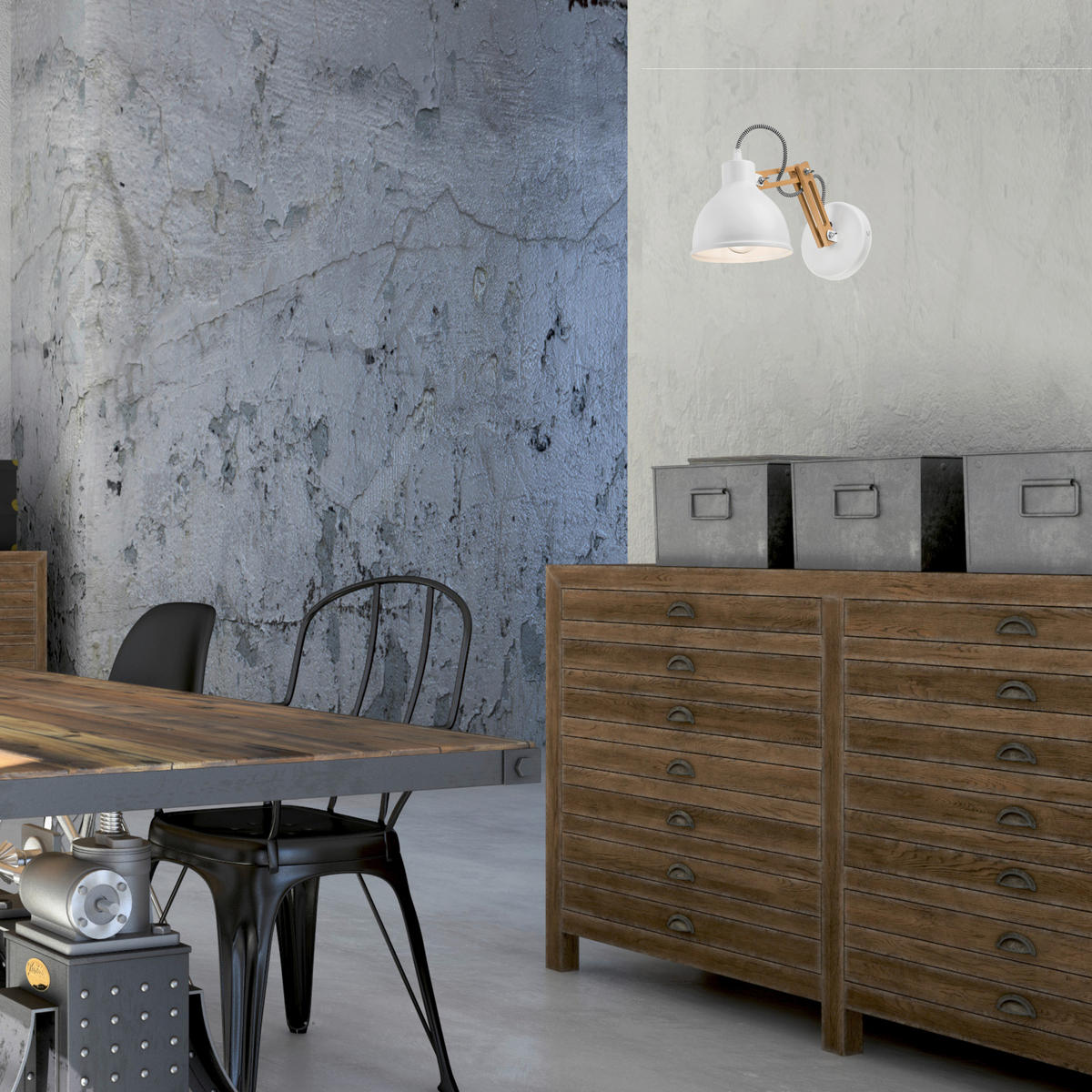 Lamkur Wandleuchte weiß Stahl Holz B/H/L: ca. 35x25x35 cm E14 1 Brennstellen MARCELLO - weiß (35,00/35,00/25,00cm) - Lamkur