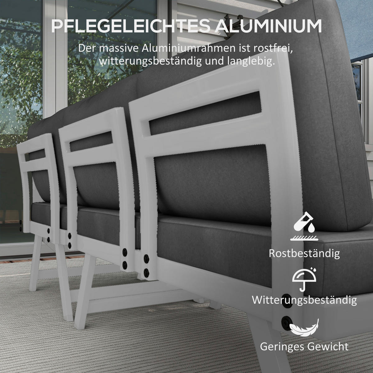 Outsunny Sitzgruppe grau Edelstahl B/H/L: ca. 61x115x65 cm Gartenmöbel_Set - grau (65,00/61,00/115,00cm) - Outsunny