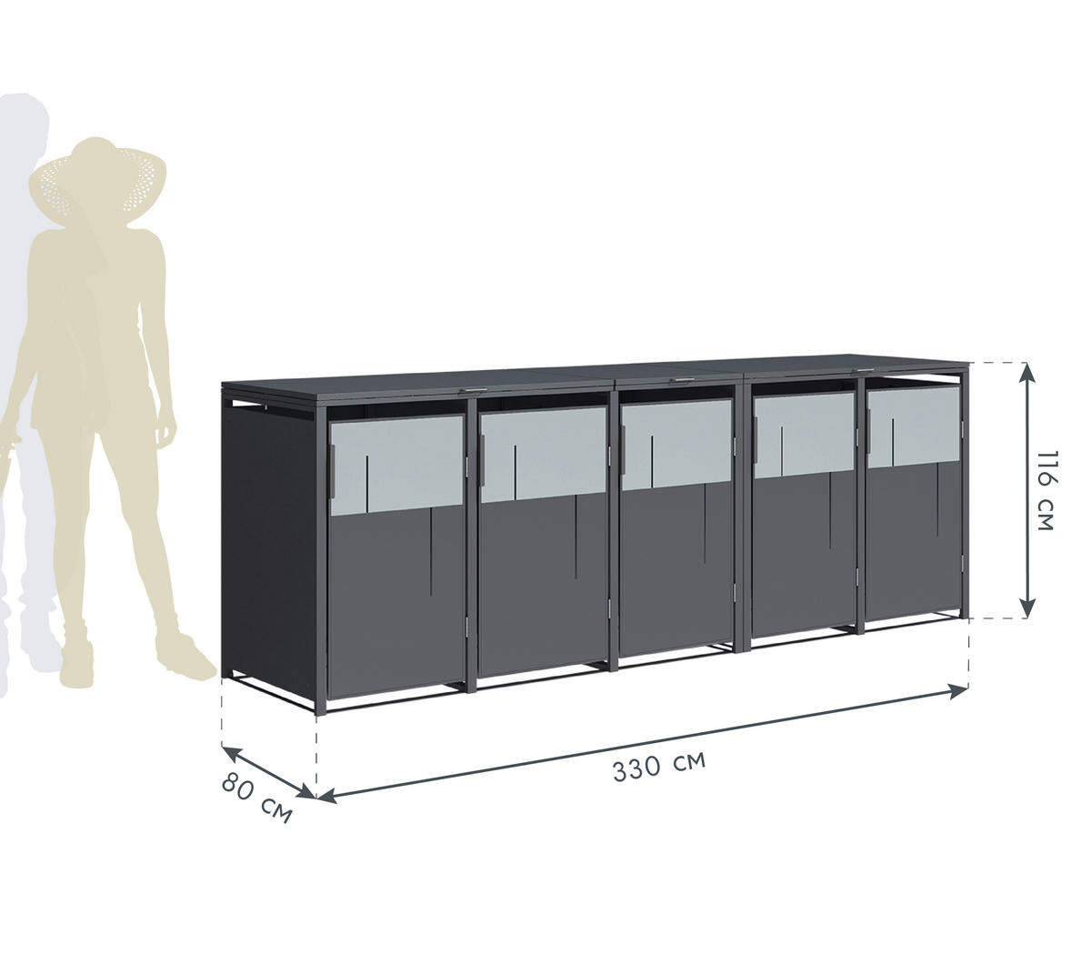 Westmann Mülltonnenbox Tonus anthrazit B/H/L: ca. 330x116x80 cm Tonus - anthrazit (80,00/330,00/116,00cm) - Westmann