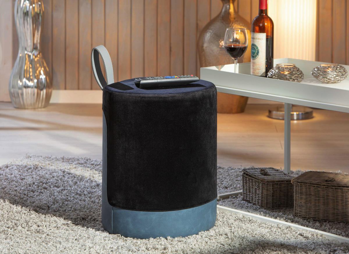 Inter Link Hocker Osame schwarz blau MDF Samtoptik B/H/T: ca. 38x43x33 cm Osame - blau/schwarz (38,00/43,00/33,00cm) - Inter Link