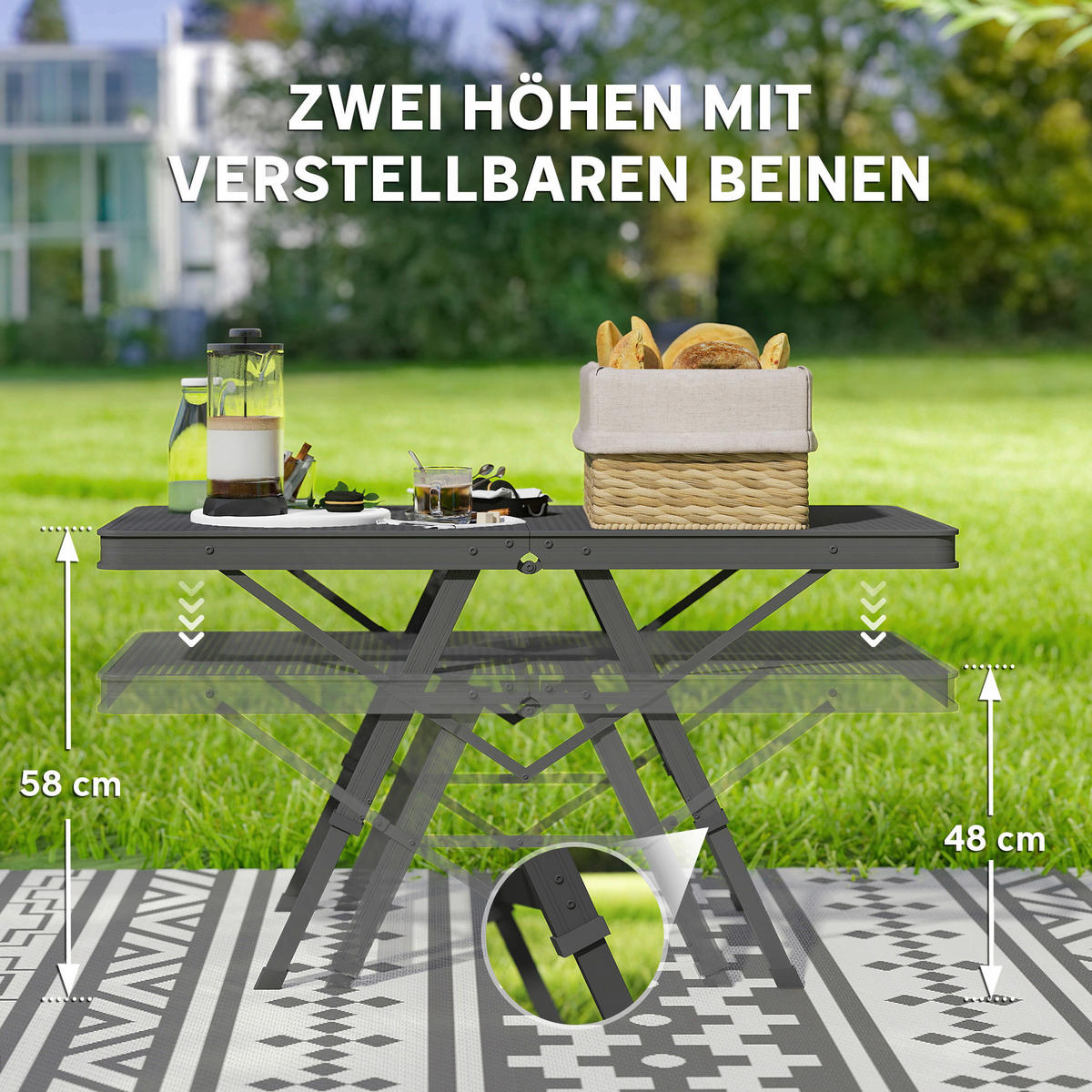 Outsunny Campingtisch schwarz Metall B/H/L: ca. 40,5x58x90 cm Campingtisch - schwarz (90,00/40,50/58,00cm) - Outsunny