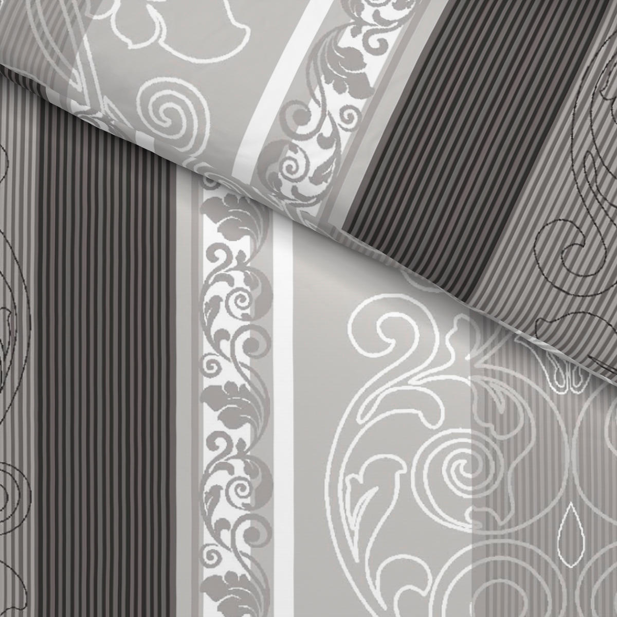 Baumwoll Bettwäsche Renforce Bettwäsche_Renforce Ornament grau - grau (135,00/200,00cm)