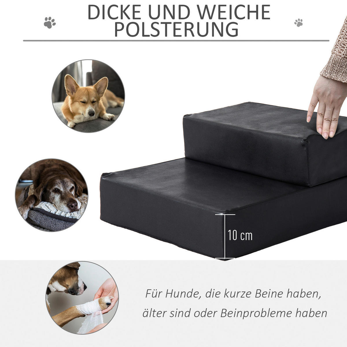 PawHut Hundetreppe schwarz Schaumstoff B/H/L: ca. 39x20x67 cm Hundetreppe - schwarz (67,00/39,00/20,00cm) - PawHut