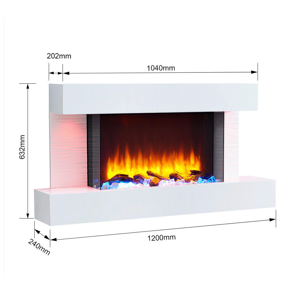 Balderia Wandkamin grau MDF B/H/T: ca. 120x632x24 cm Elekt.-Kamin Aieda EF279A-MT279D-CG - grau (120,00/632,00/24,00cm) - Balderia