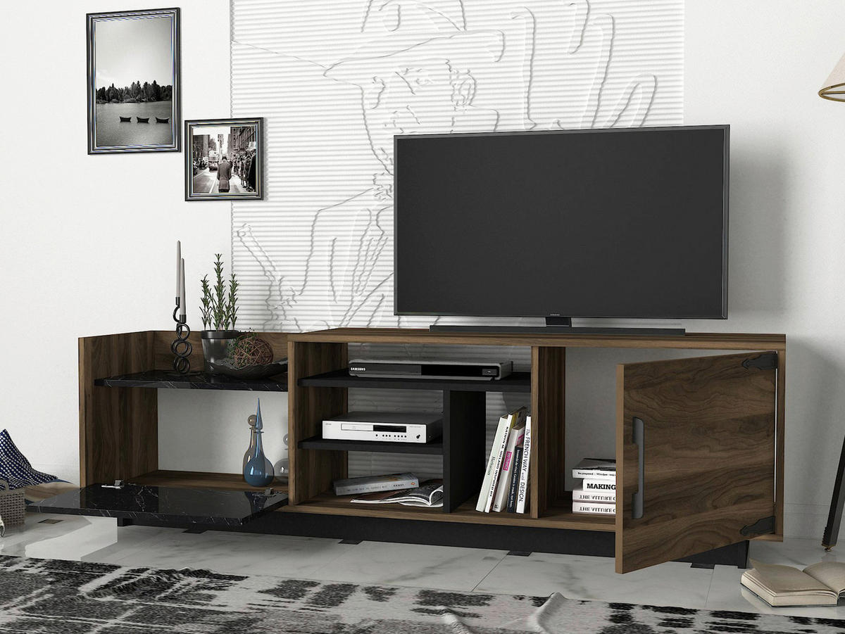 Wohnwand Siento walnuss Nachbildung Marmoroptik B/H/T: ca. 180x55x35 cm Siento - Marmoroptik/walnuss (180,00/55,00/35,00cm) - moebel17