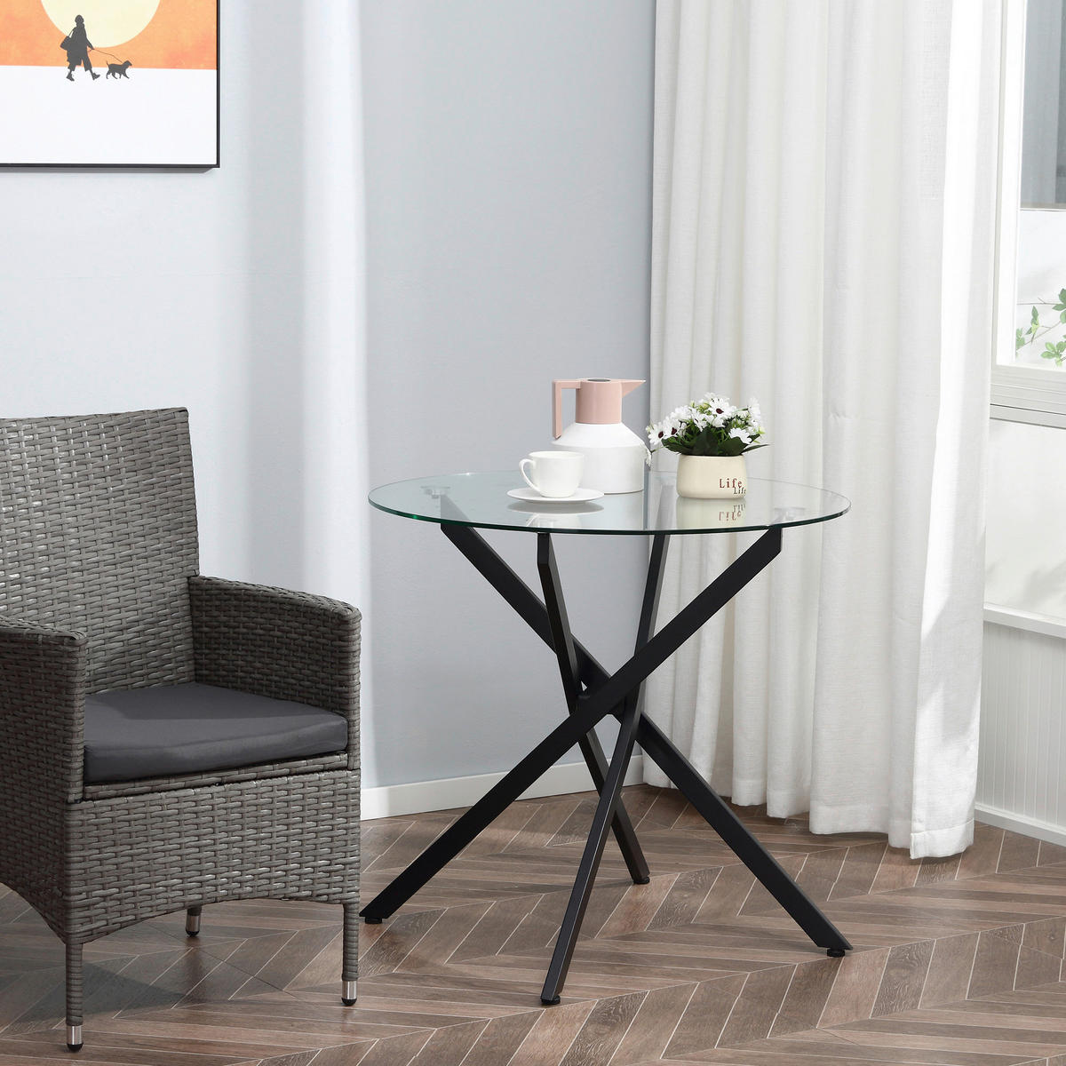 Beistelltisch 839-079 schwarz Glas Stahl B/H/T: ca. 80x75x80 cm 839-079 - schwarz (80,00/75,00/80,00cm) - HOMCOM
