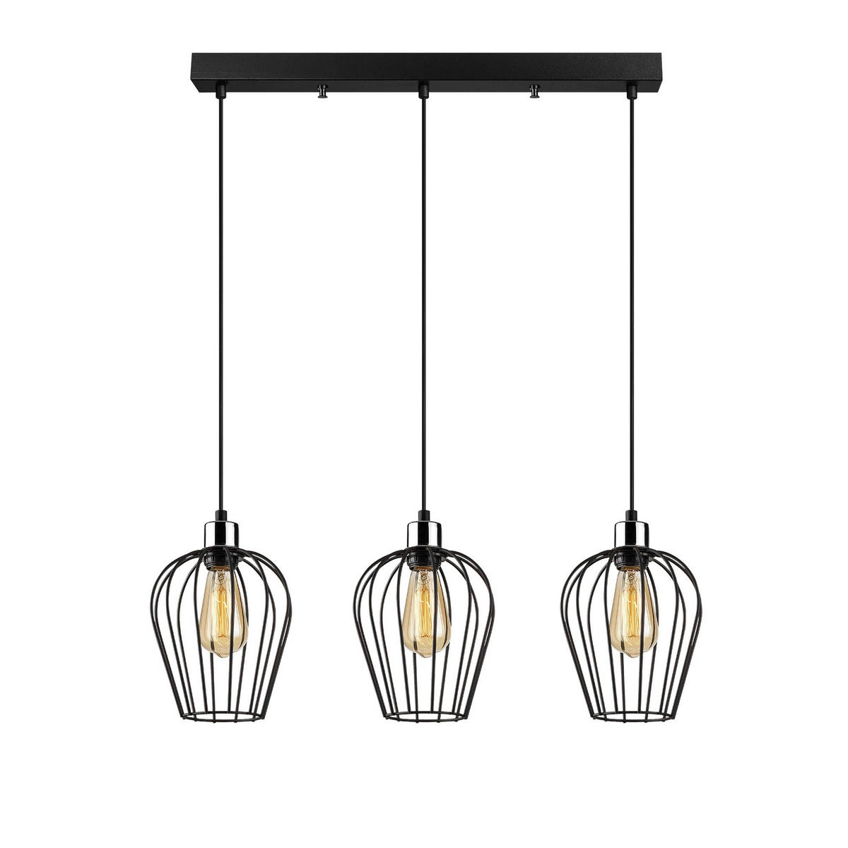 Opviq Pendelleuchte Tel schwarz Eisen B/H/T/L/D: ca. 20x115x20x70x22 cm E27 3 Brennstellen Tel - schwarz (70,00/20,00/115,00cm) - Opviq