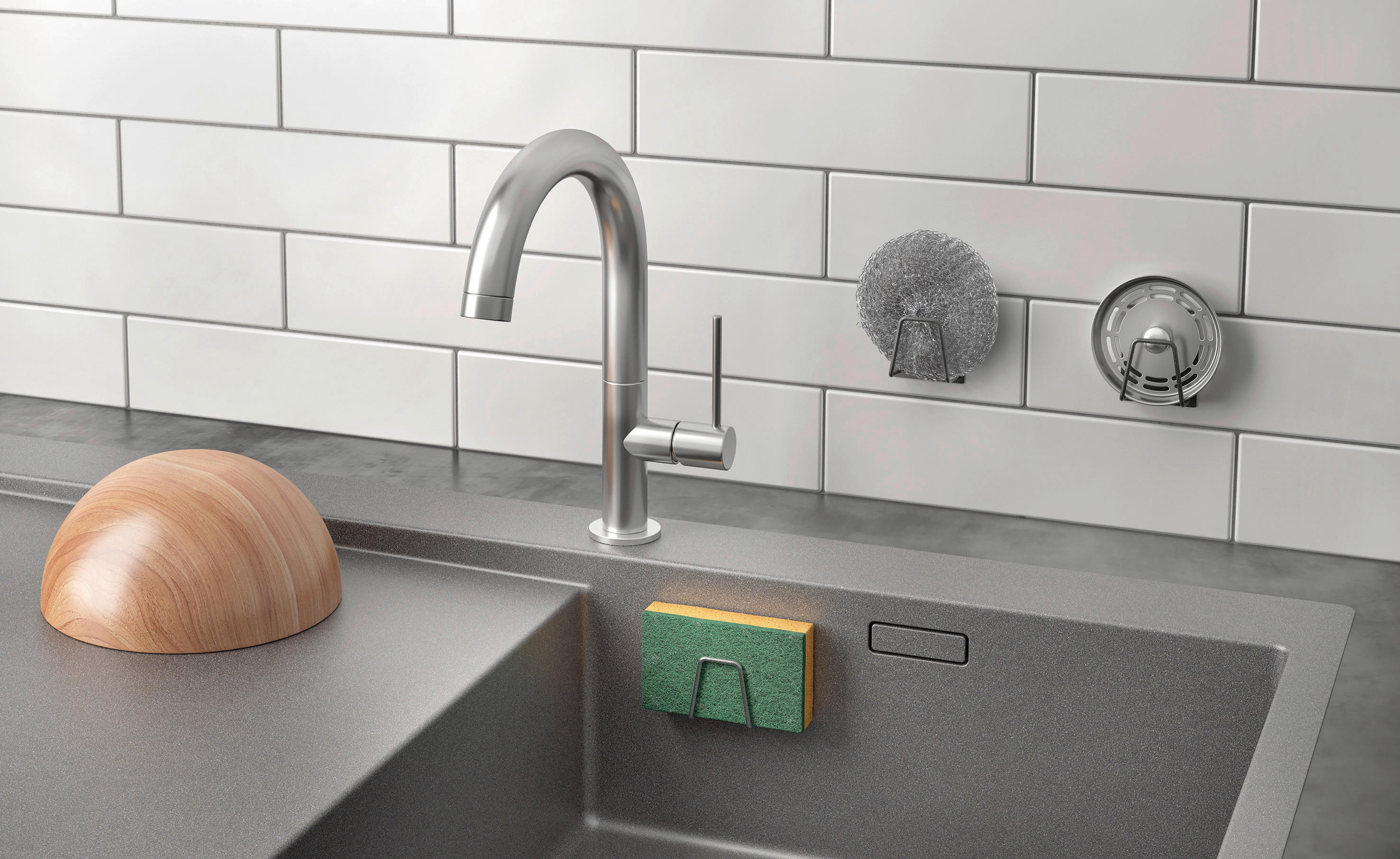 Metaltex Haushaltshelfer schwarz Stahl B/H/L: ca. 8,5x17x3,3 cm Schwammhalterung - schwarz (3,30/8,50/17,00cm) - Metaltex