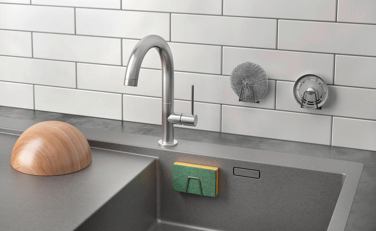 Metaltex Haushaltshelfer schwarz Stahl B/H/L: ca. 8,5x17x3,3 cm Schwammhalterung - schwarz (3,30/8,50/17,00cm) - Metaltex