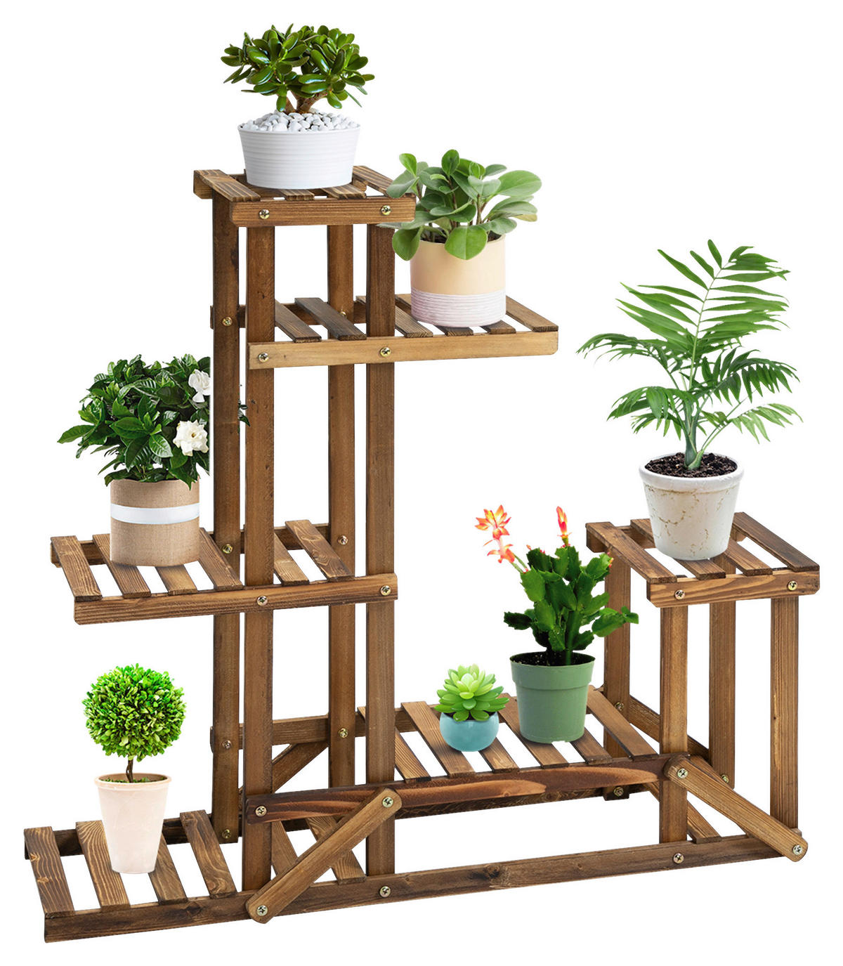 Outsunny Blumenständer braun Holz B/H/L: ca. 28x96,5x95 cm Blumenständer - braun (95,00/28,00/96,50cm) - Outsunny