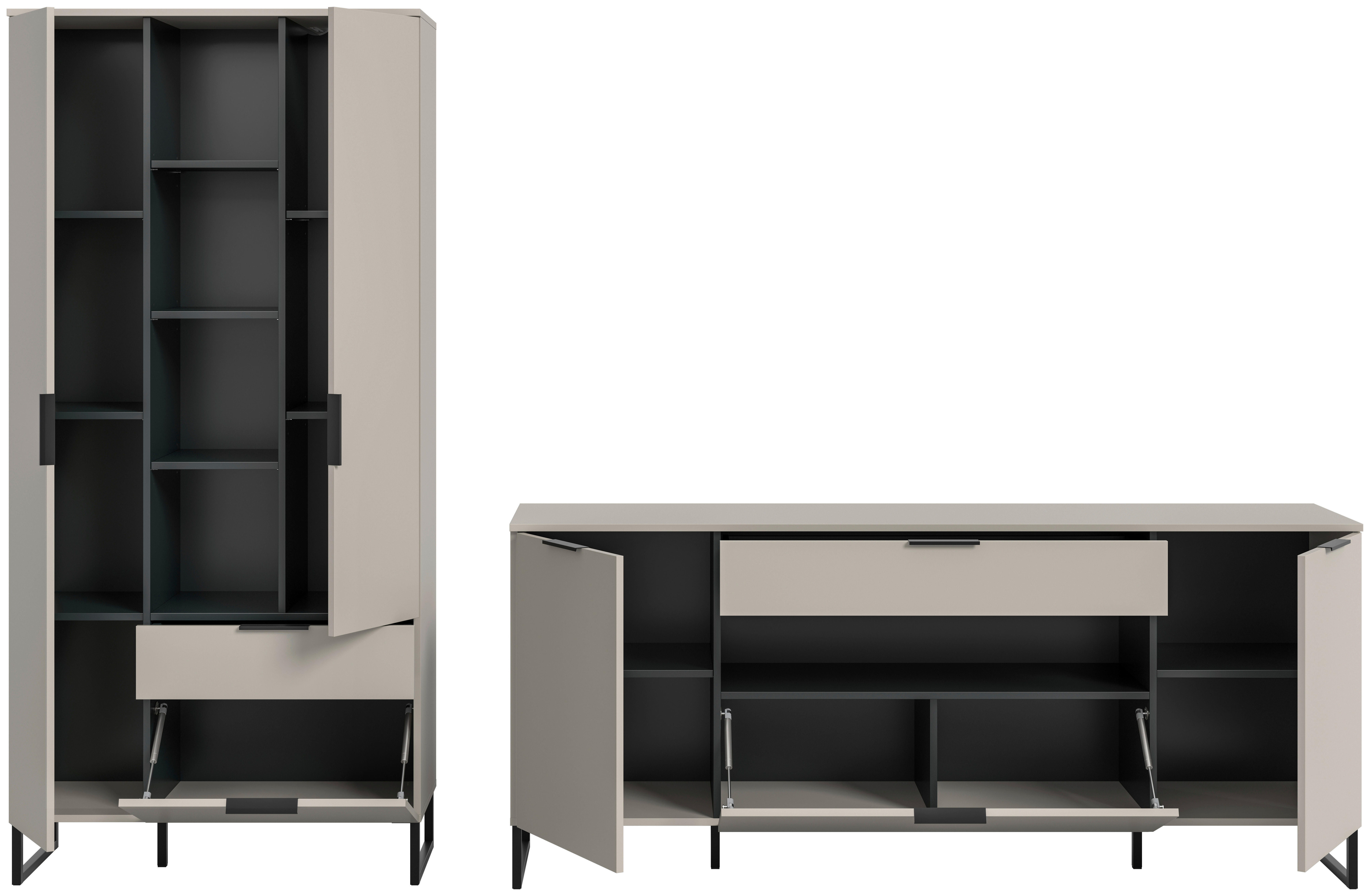 Wohnwand Noida Kaschmirgrau Nachbildung schwarz B/H/T: ca. 240x192x41 cm Noida - schwarz (240,00/192,00/41,00cm) - xonox.home