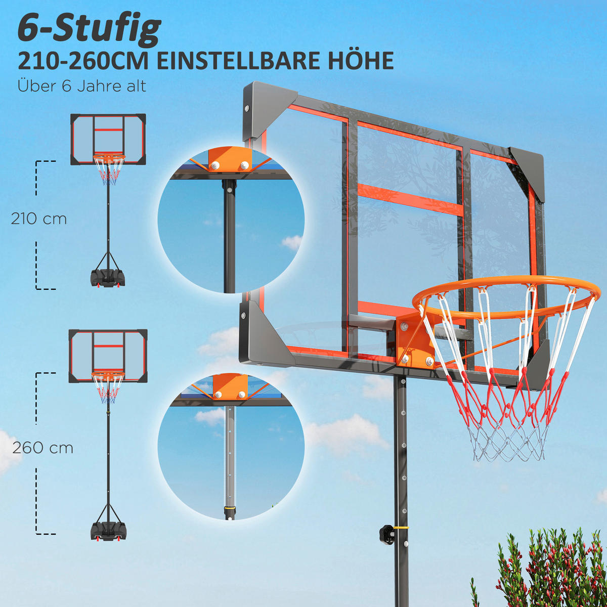 AIYAPLAY Basketballkorb für Kinder rot B/H/L: ca. 53x306x82 cm Basketballkorb_für_Kinder - rot (82,00/53,00/306,00cm) - AIYAPLAY