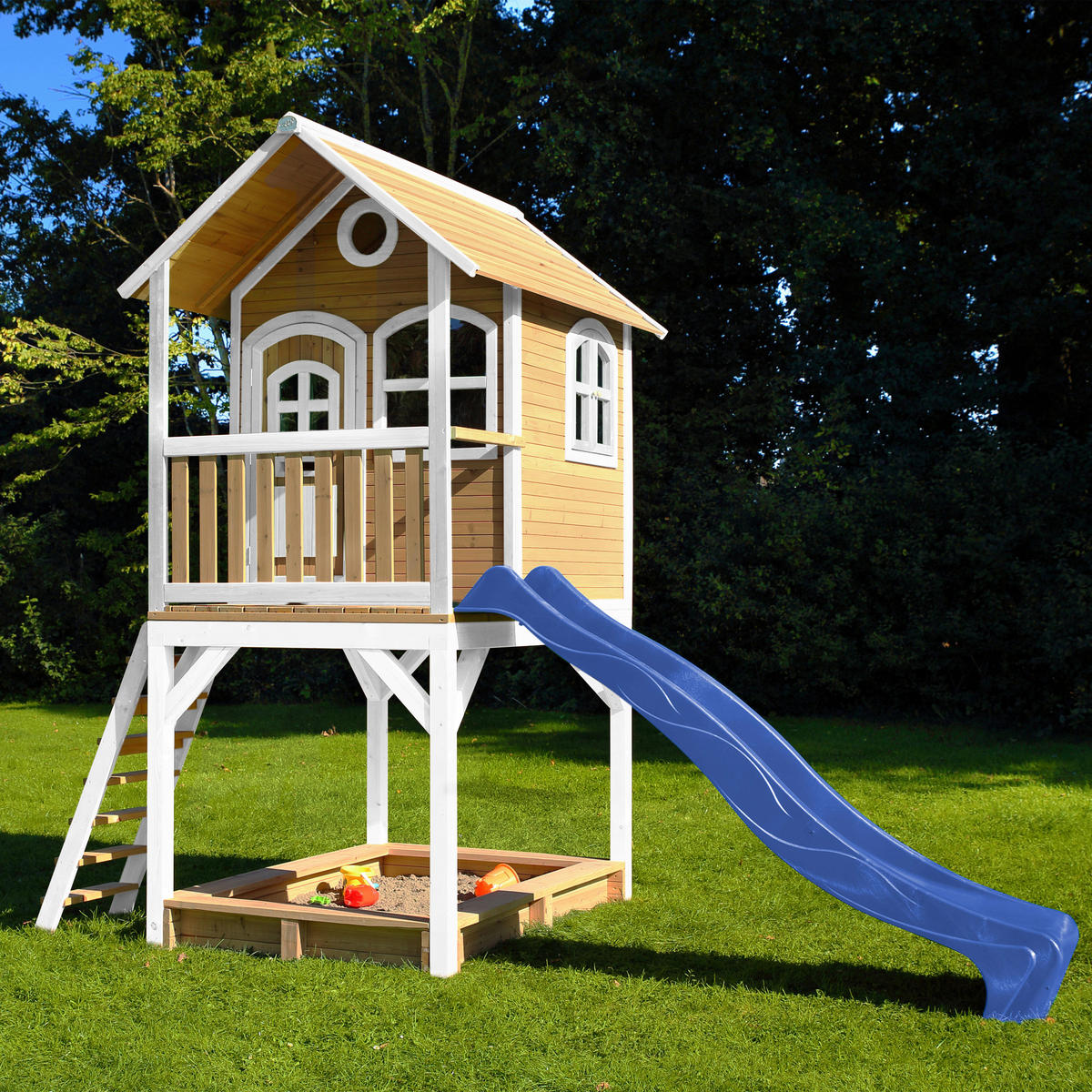 AXI Spielhaus Sarah braun B/H/L: ca. 370x291x191 cm Sarah - braun/blau (191,00/370,00/291,00cm) - AXI