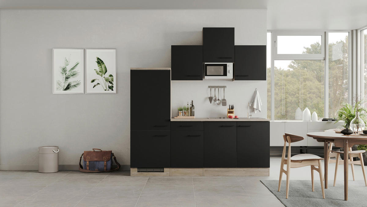 Küchenblock Capri schwarz matt B/H/T: ca. 210x226x60 cm Capri - schwarz/Oak (210,00/226,00/60,00cm) - Flex-Well