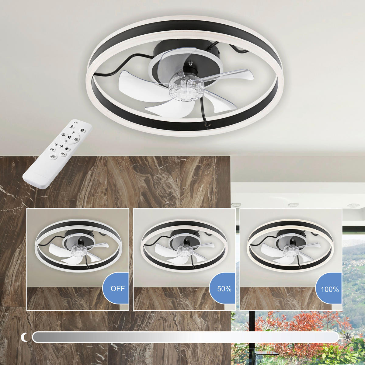 Lamkur LED-Deckenventilator FALCO 49915 schwarz H/L: ca. 17x50 cm max. 40 W Falco - schwarz (50,00cm) - Lamkur