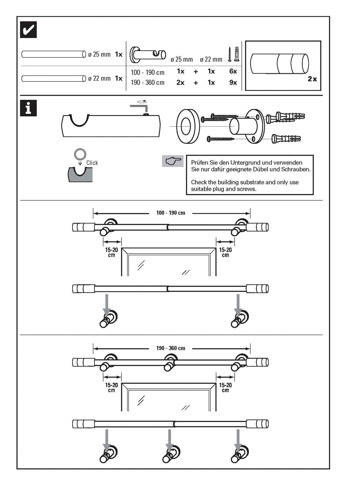 Stilgarnituren Zylinder mattschwarz Metall L: ca. 360 cm ausziehbar von ca. 190 bis 360 cm 1.0 Läufe Zylinder - mattschwarz (360,00cm) - Boviva