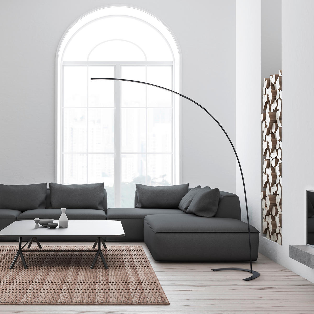 TRIO Bogenleuchte 427511802 schwarz Metall B/H: ca. 65x210 cm LED-Bogenleuchte_Shanghai - schwarz (65,00/210,00cm) - Trio