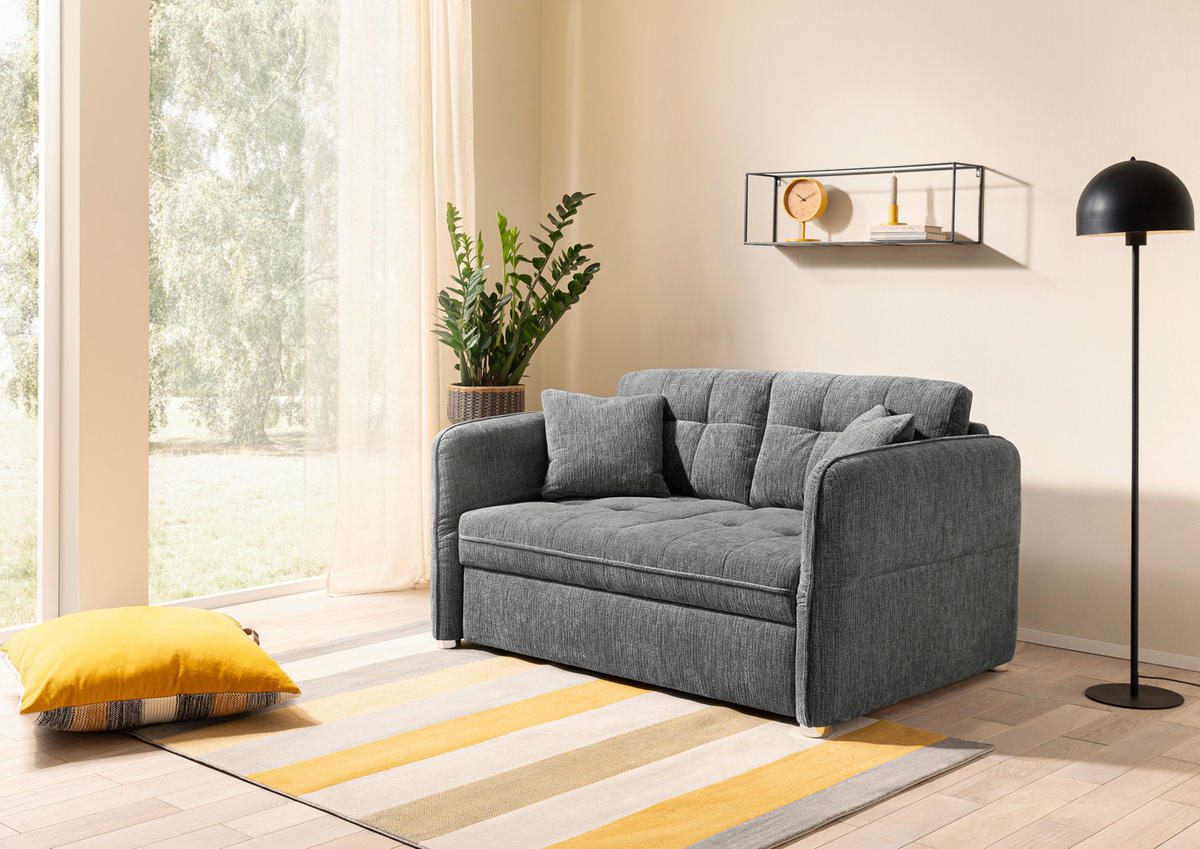 Schlafsofa grau Polyester B/H/T: ca. 191x84x105 cm Leon_Schlafsofa 443/09-443/09 - Chrom/grau (191,00/84,00/105,00cm)