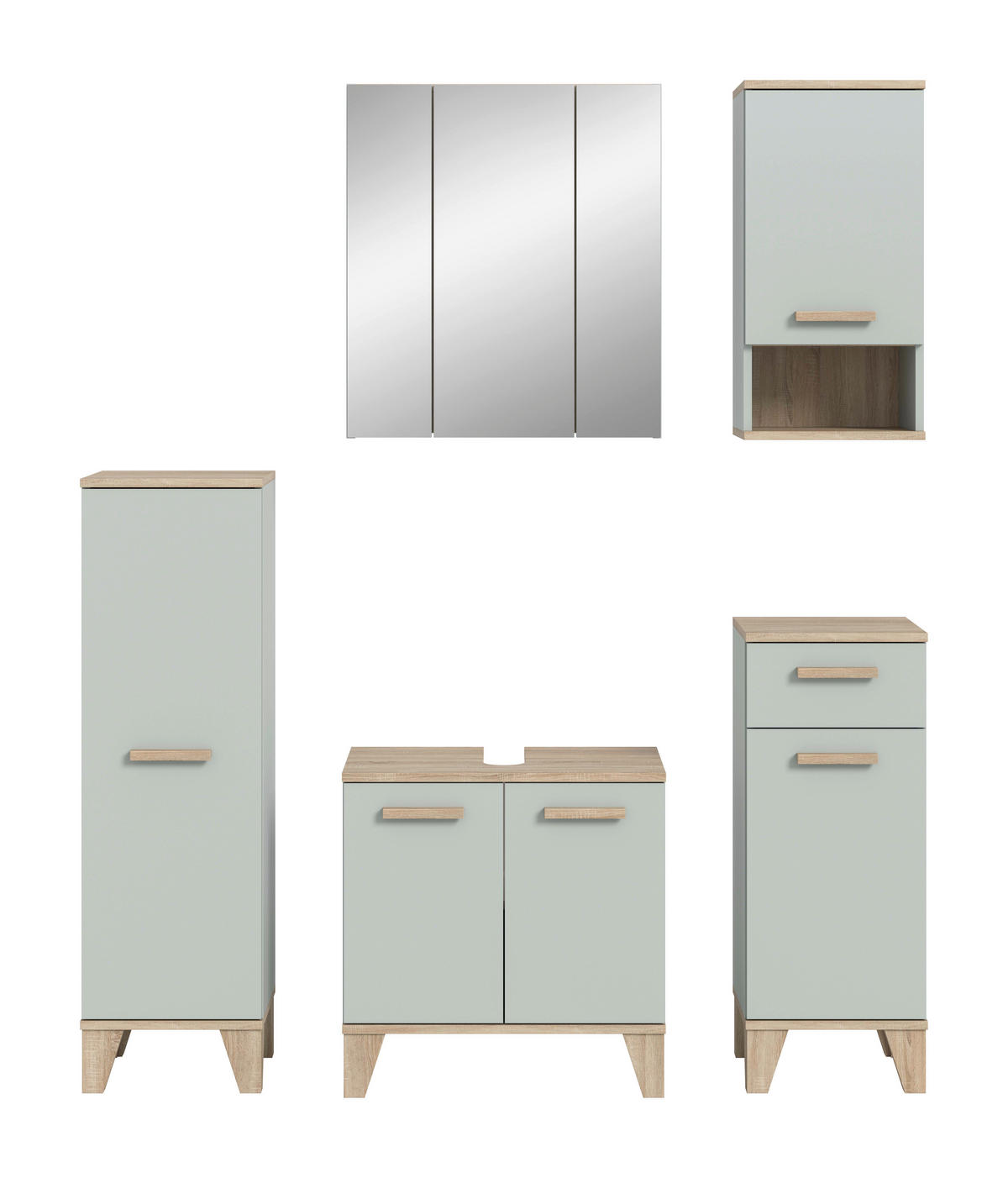 Badezimmer-Set STAR hellgrün Eiche hell Nachbildung B/H/T: ca. 158x190x34 cm STAR - hellgrün (158,00/190,00/34,00cm) - xonox.home