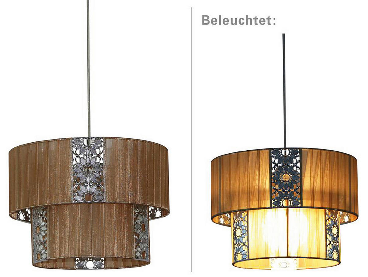 Näve Leuchten Pendelleuchte 7048814 braun Textil Metall B/H/T: ca. 30x120x30 cm E27 1 Brennstellen Pori - braun (30,00/120,00/30,00cm) - Näve Leuchten