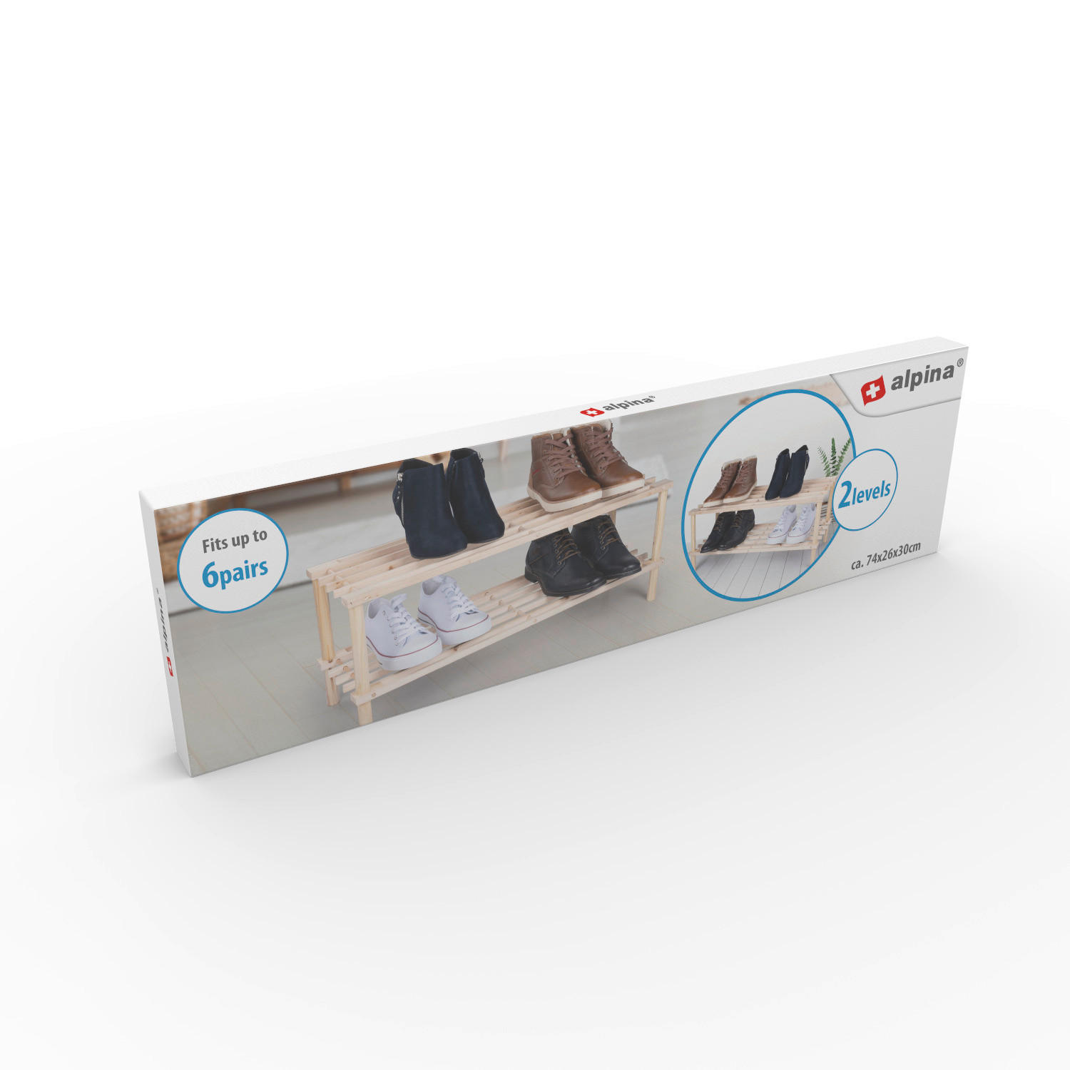 Thumbnail - alpina Schuhregal braun Holz B/H/L: ca. 26x29,5x74 cm