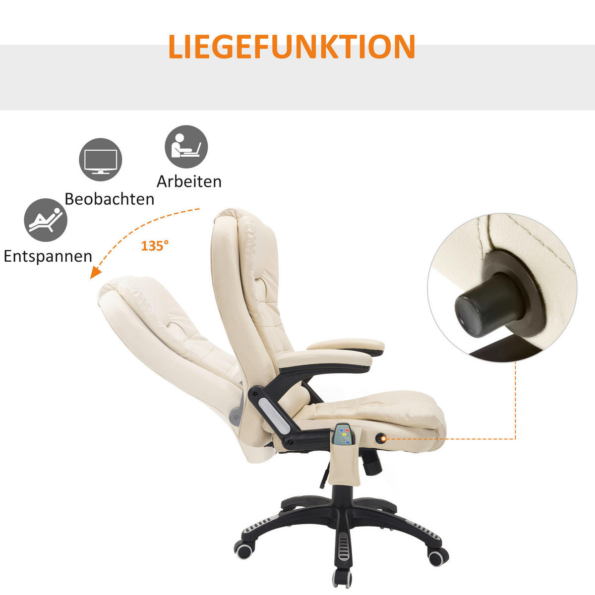 Chefsessel A2-0057 beige PVC Kunstleder A2-0057 - beige (62,00/111,00/68,00cm) - HOMCOM