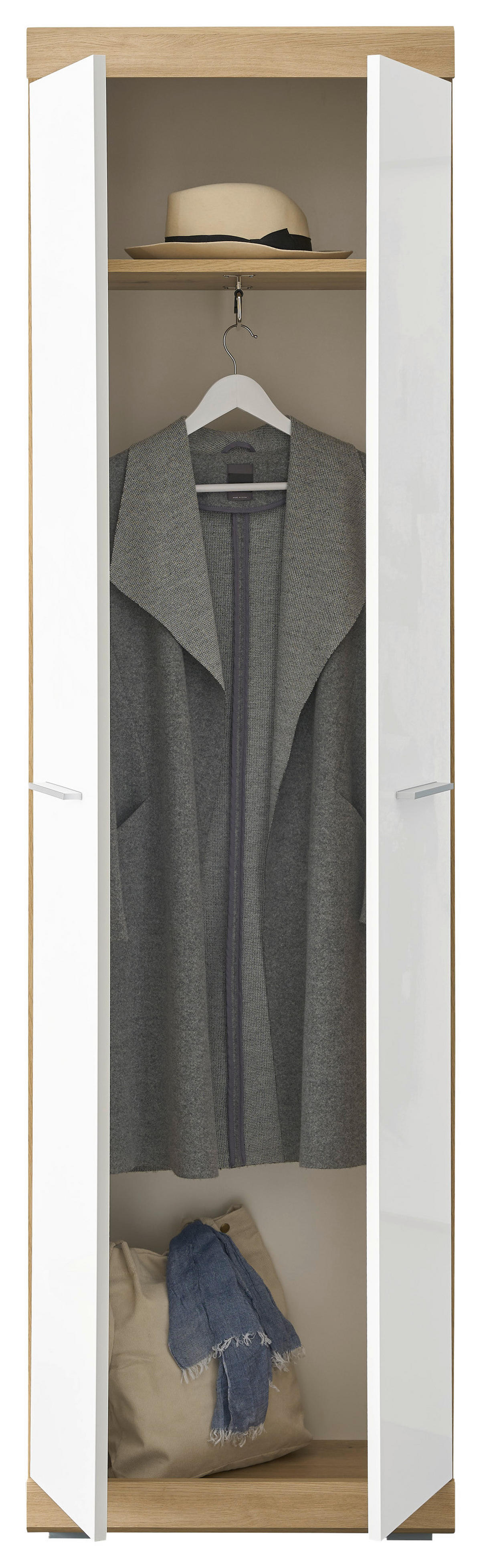 Garderobenschrank Nola Eiche Artisan Nachbildung weiß Hochglanz B/H/T: ca. 55x195x38 cm Nola - Eiche/weiß (55,00/195,00/38,00cm)