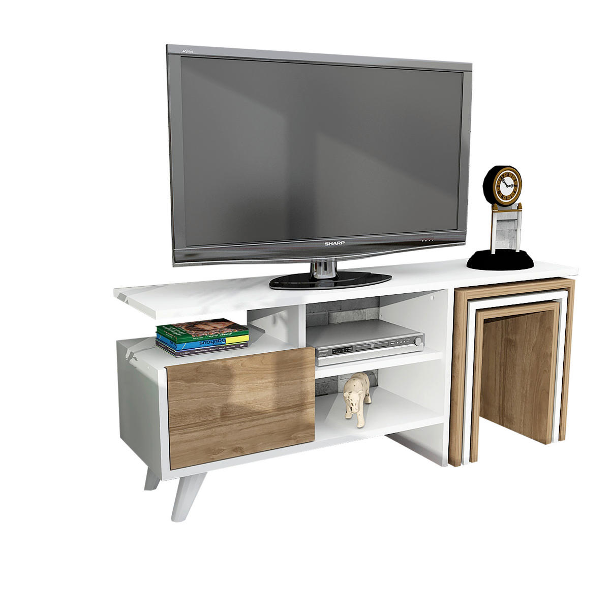 Wohnwand Nature weiß walnuss Nachbildung B/H/T: ca. 120x49x29 cm Nature - weiß/walnuss (120,00/49,00/29,00cm) - moebel17