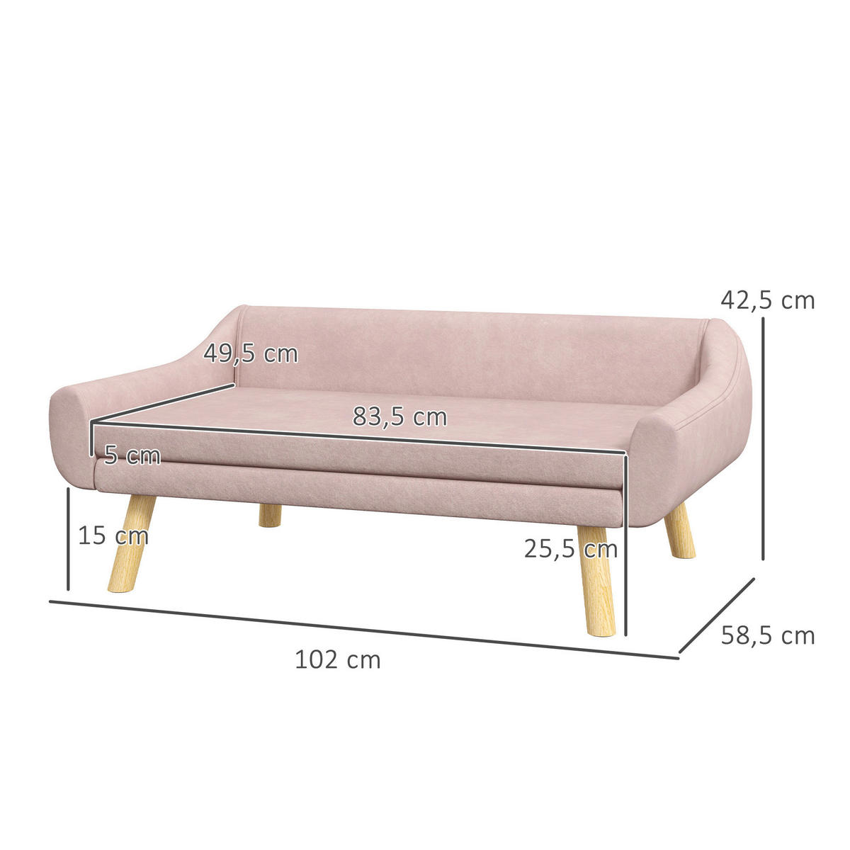 PawHut Hunde-Zubehör rosa Kiefer B/H/L: ca. 58,5x102x42,5 cm Hundesofa - rosa (42,50/58,50/102,00cm) - PawHut