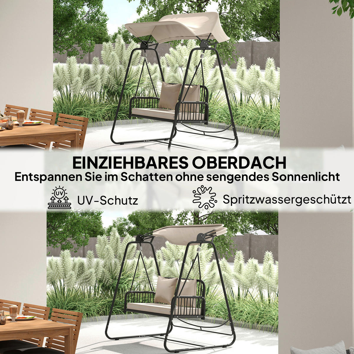 Outsunny Gartenschaukel khaki Polyester B/H/L: ca. 121x180x149 cm Gartenschaukel - khaki (149,00/121,00/180,00cm) - Outsunny