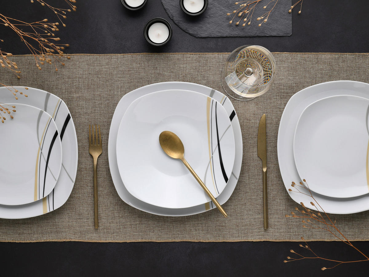 CreaTable Tellerset Square City Line weiß Porzellan Square City Line - sand/weiß - CreaTable