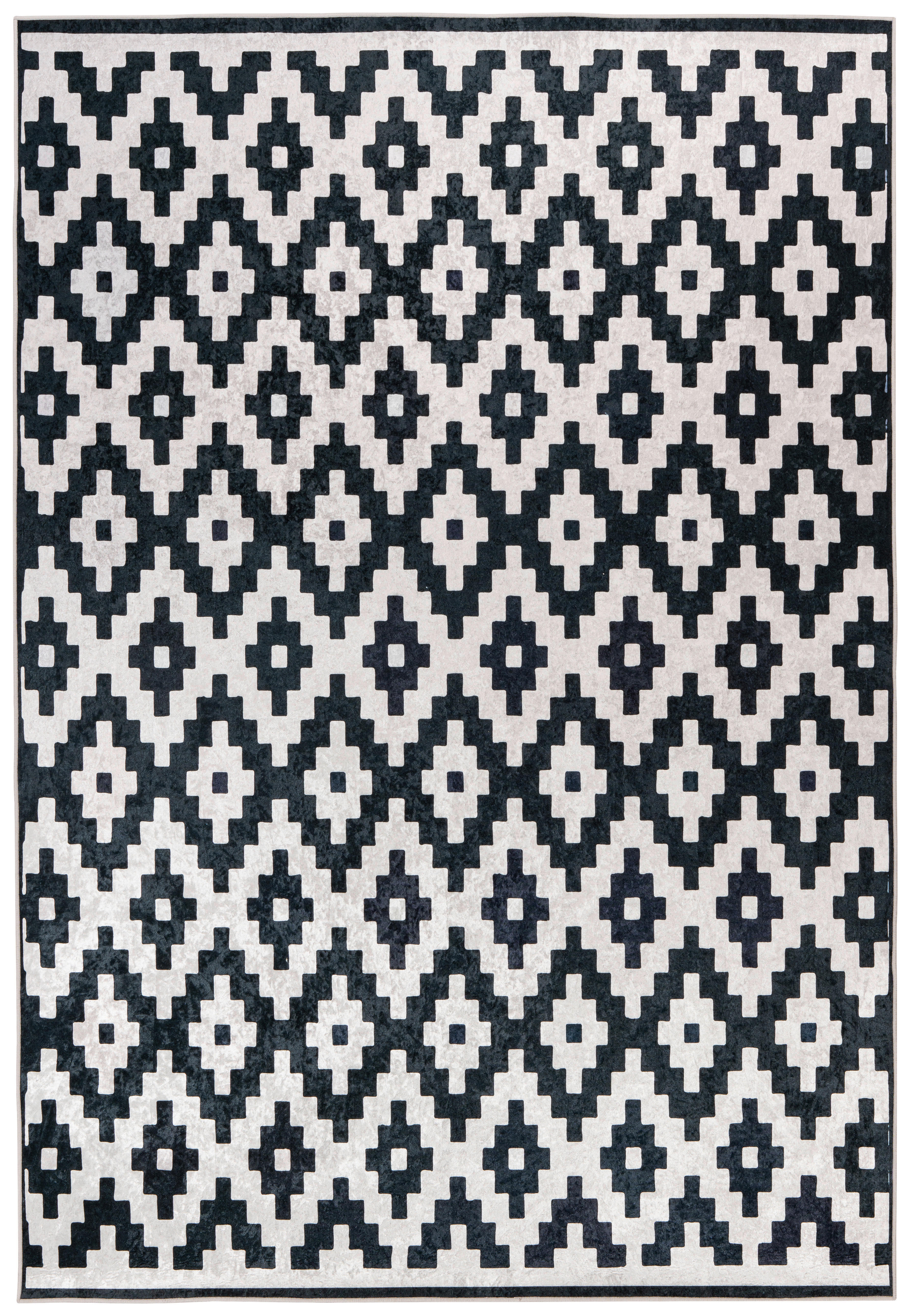 Padiro Flachflorteppich Sally 225 weiß B/H/L: ca. 80x0,6x150 cm Sally 225 - weiß/schwarz (150,00/80,00/0,60cm) - Padiro