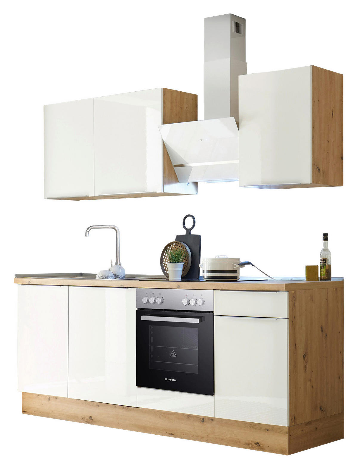 Respekta Küchenblock Marleen weiß Hochglanz B/H/T: ca. 220x211x60 cm Marleen - Eiche/weiß (220,00/211,00/60,00cm) - Respekta