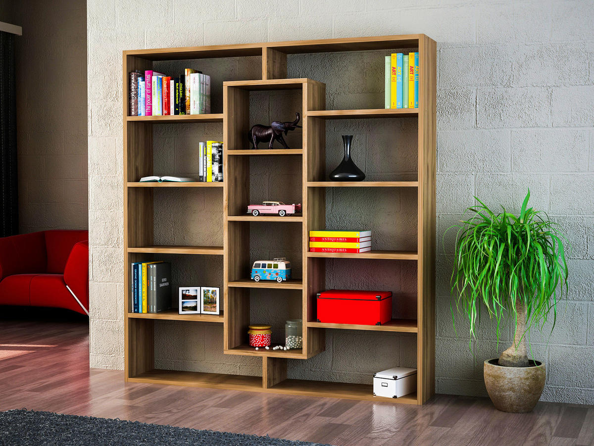 Regal Ample walnuss Nachbildung B/H/T: ca. 125x135x22 cm Ample - walnuss (125,00/135,00/22,00cm) - moebel17