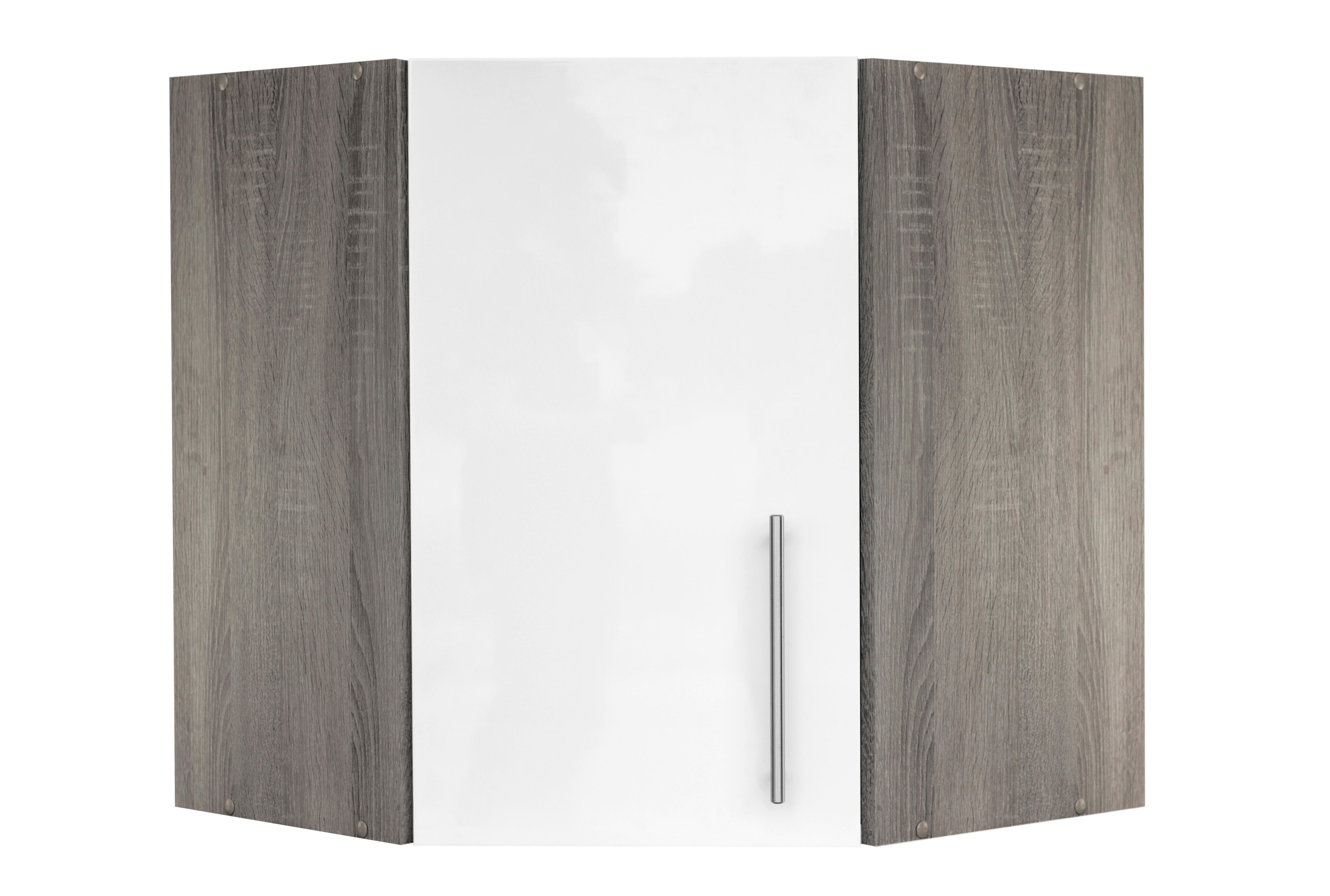 Eckhängeschrank Judith weiß Hochglanz B/H/T/L: ca. 60x64x35x60 cm Judith - weiß/silber (60,00/60,00/64,00cm)