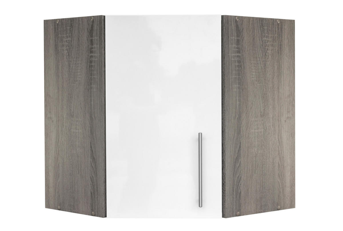 Eckhängeschrank Judith weiß Hochglanz B/H/T/L: ca. 60x64x35x60 cm Judith - weiß/silber (60,00/60,00/64,00cm) - Menke