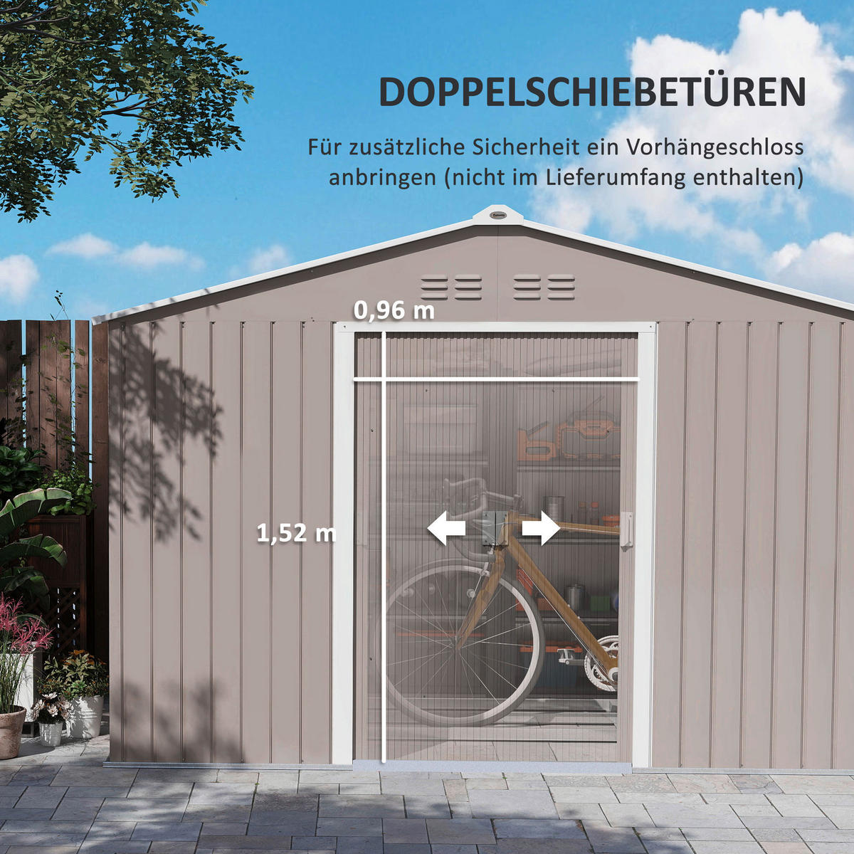Outsunny Gartenhaus hellgrau B/H/L: ca. 195x192x277 cm Gartenhaus - hellgrau (277,00/195,00/192,00cm) - Outsunny