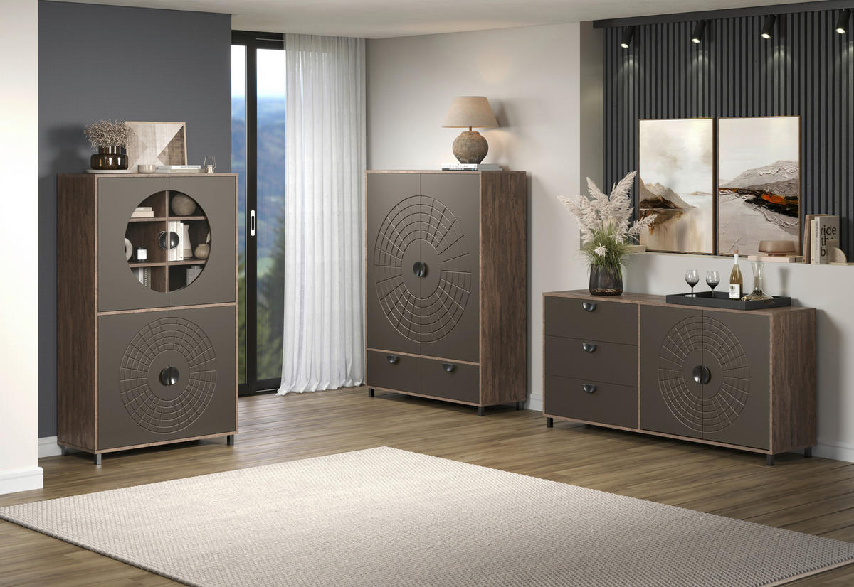 Sideboard Fusion Eiche dunkel Nachbildung bronze Optik B/H/T: ca. 176x86x42 cm Fusion - Eiche/bronze (176,00/86,00/42,00cm)