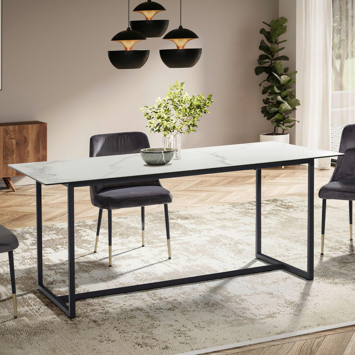 Esstisch weiß Marmor Optik B/H/T: ca. 180x76x90 cm Esstisch - weiß (180,00/76,00/90,00cm) - Wohnling