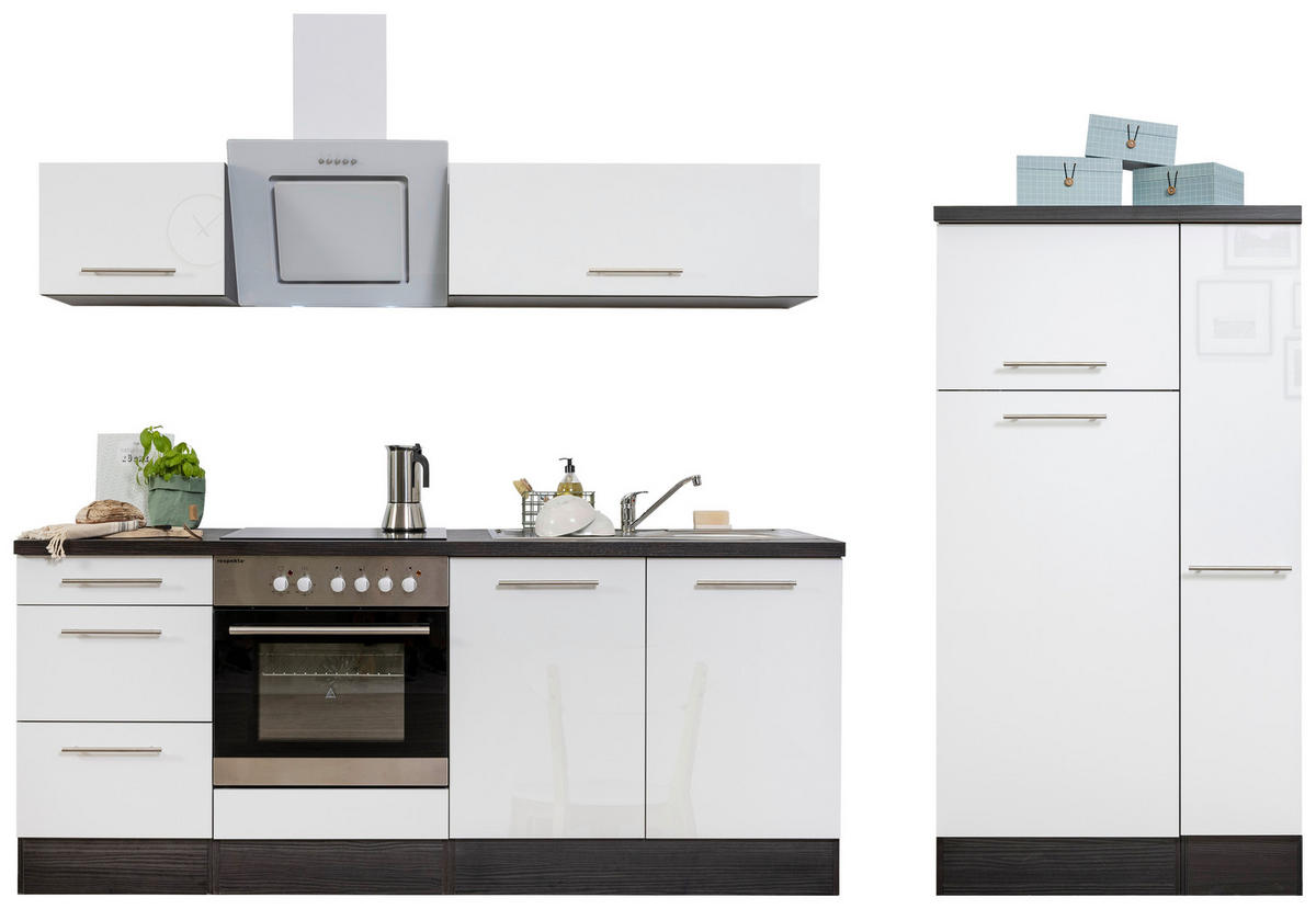 Respekta Küchenblock Amanda weiß Hochglanz B/H/T: ca. 300x200x60 cm Amanda - weiß/Edelstahloptik (300,00/200,00/60,00cm) - Respekta