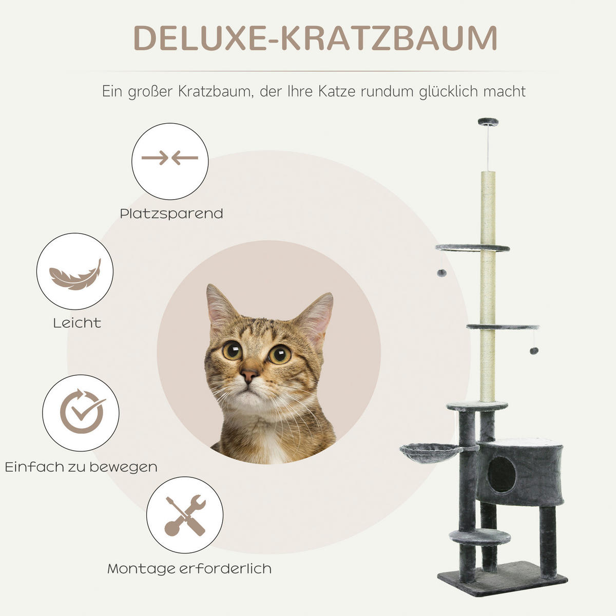PawHut Kratzbaum grau Polypropylen B/H/L: ca. 45x55x265 cm Kratzbaum - grau (265,00/45,00/55,00cm) - PawHut