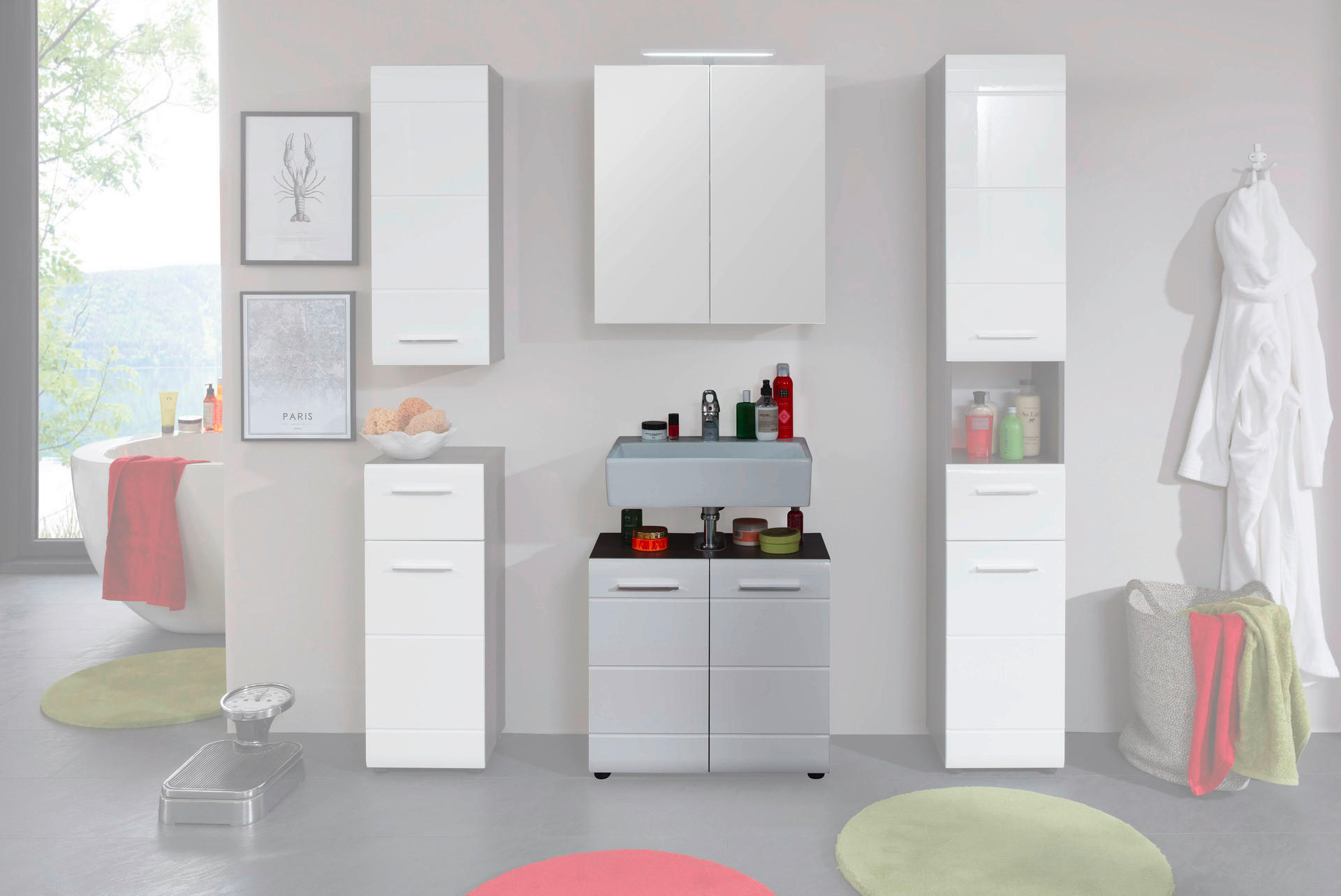 Waschbeckenunterschrank Line Rauchsilber Nachbildung weiß Hochglanz B/H/T: ca. 60x56x31 cm Line - weiß (60,00/56,00/31,00cm)