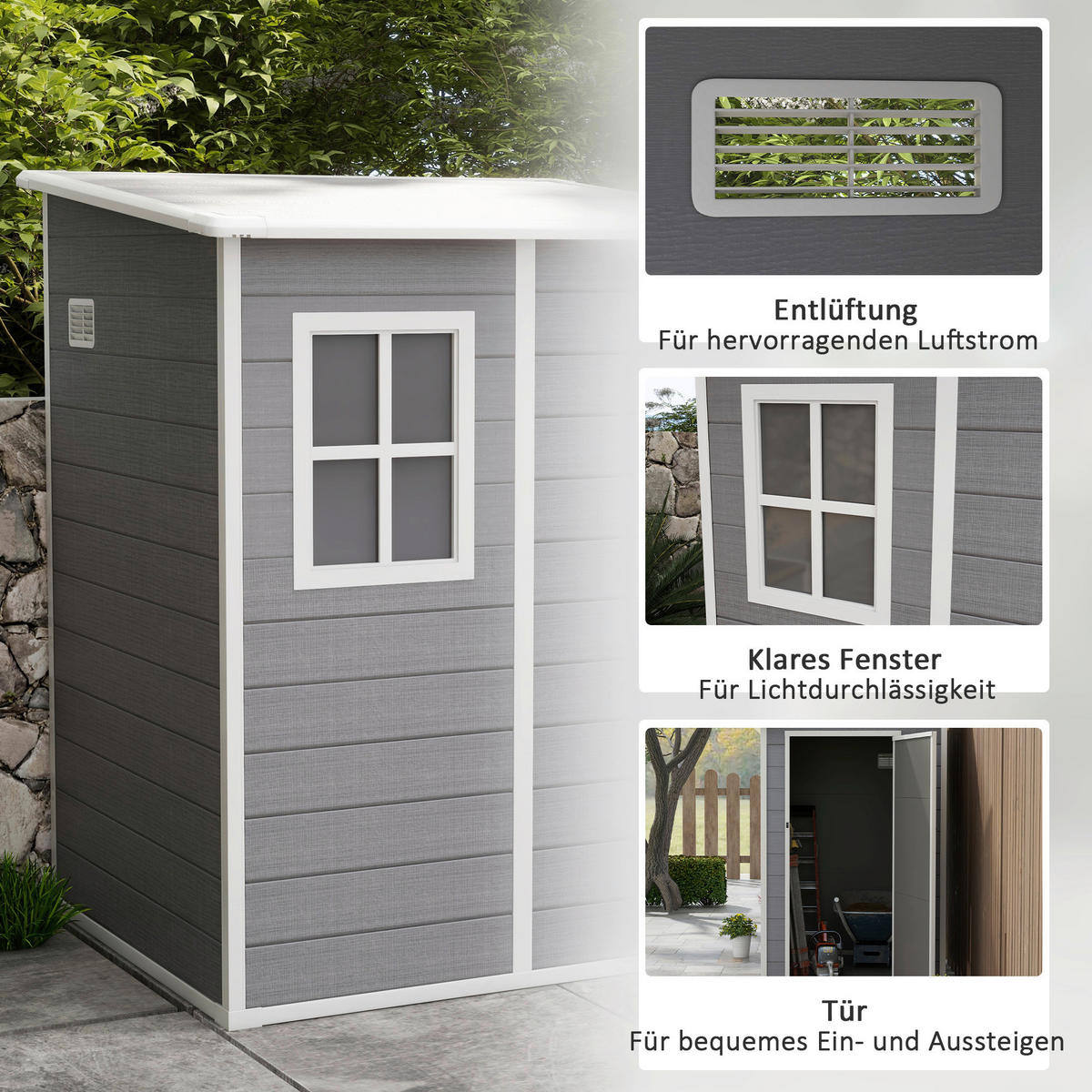 Outsunny Gartenhaus grau B/H/L: ca. 149x192x122 cm Gartenhaus - grau (122,00/149,00/192,00cm) - Outsunny