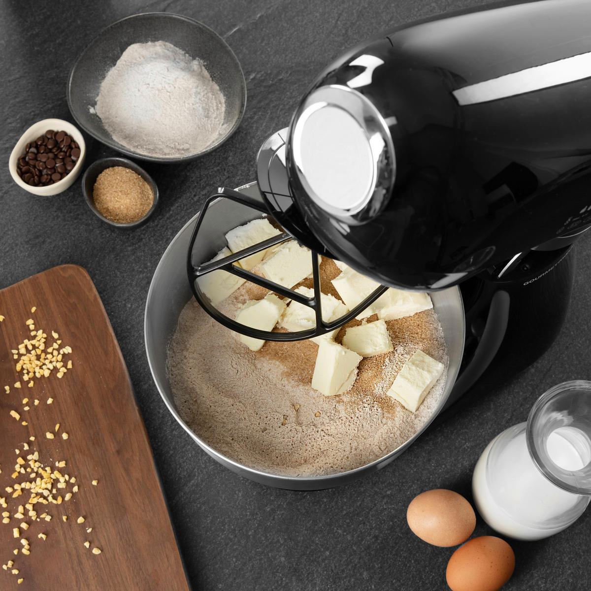 GOURMETmaxx Küchenmaschine schwarz Edelstahl B/H/L: ca. 26x38x41 cm Küchenmaschine - schwarz (41,00/26,00/38,00cm) - GOURMETmaxx